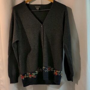Banana Republic Charcoal Cardigan with Floral Design